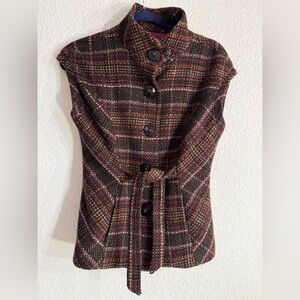 CAbi Wool Blend Tweed Plaid Lined Sleeveless Coat Vest Size Size Style #691